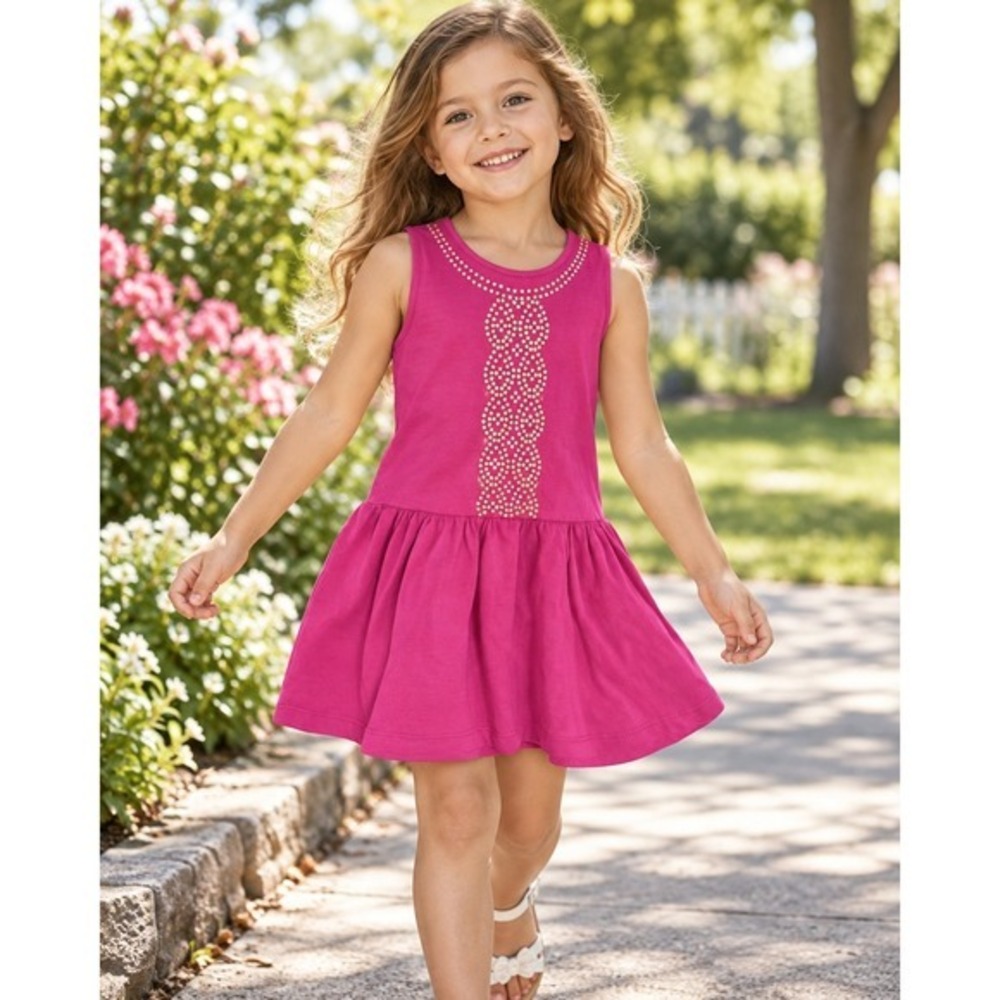 Nicole Miller Kids Girls Fuchsia Pink Gold Foil Dot Sleeveless Dress Size 6